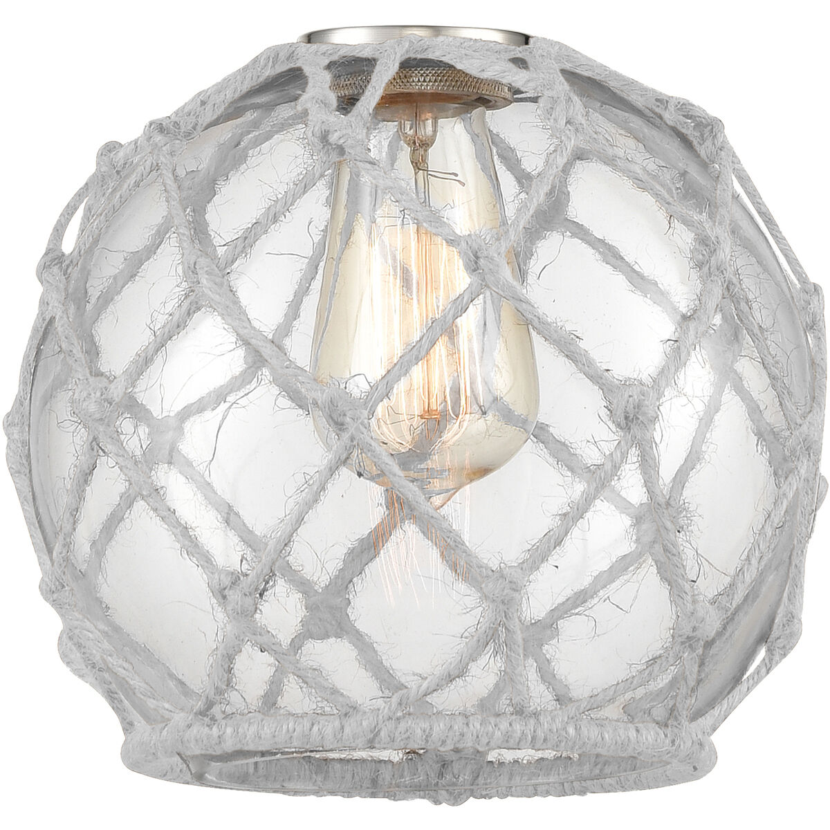 Ballston Farmhouse Rope Island Light Ceiling Light in Matte Black, Clear Glass with White Rope, Ballston